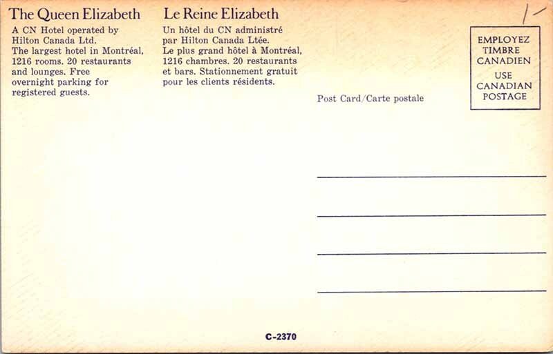 Postcard HOTEL SCENE Montreal Quebec QC AO2002