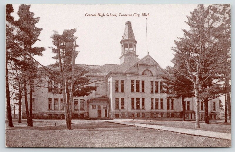 Traverse City Michigan~Central High School~Open Cupola Tower~c1910 Postcards 