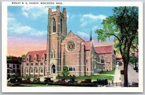 Vtg Worcester Massachusetts MA Wesley M.E. Church Methodist Episcopal Postcard