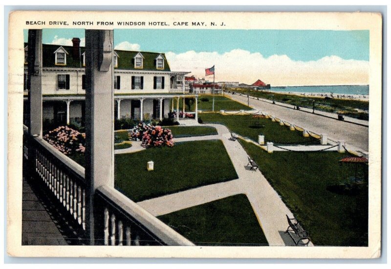 1928 Beach Drive North from Windsor Hotel Cape May New Jersey NJ Postcard 