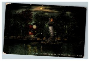 Vintage Night View of Palmer Park Lighthouse, Detroit MI c1911 Postcard