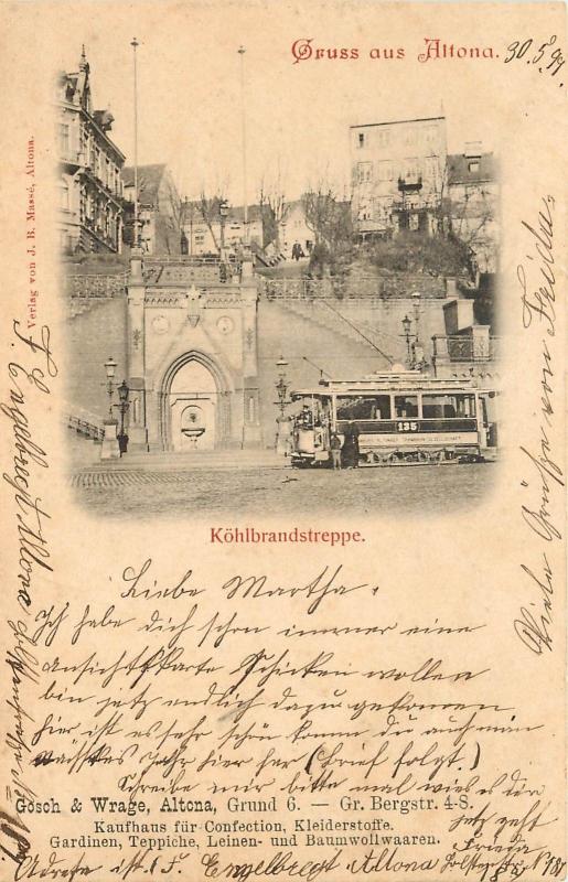 Vintage Postcard Grus Aus Altona Kohlbrand treppe Hamburg Germany posted 1899