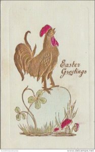 Easter Rooster Standing On Egg With Mushrooms