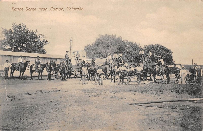 Lamar Colorado Ranch Scene, B/W Lithograph Vintage Postcard U7141