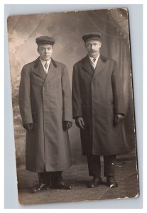 Vintage 1910's RPPC Postcard - Studio Portrait Young Victorian Men in Overcoats