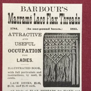 Barbour's Macrame Lace Flax Threads Barbour Bros. Co. Victorian 1884 Print Ad 