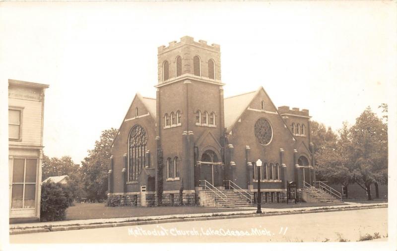 Lake Odessa Michigan~Methodist Church~Romanesque Bldg~Ionia County~1940s RPPC