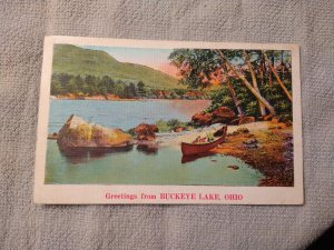 1937 Greetings from Buckeye Lake, Ohio Linen Postcard