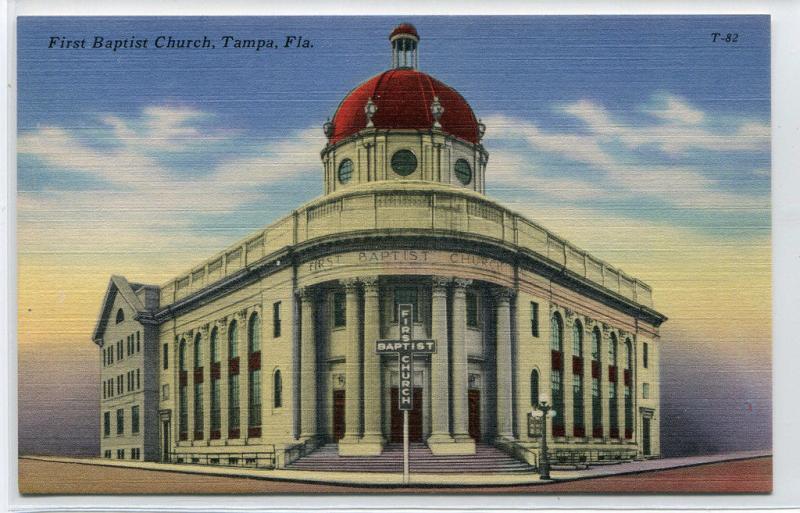 First Baptist Church Tampa Florida linen postcard