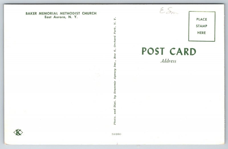 East Aurora New York~Baker Memorial Methodist Church~Koppel Vintage Postcard