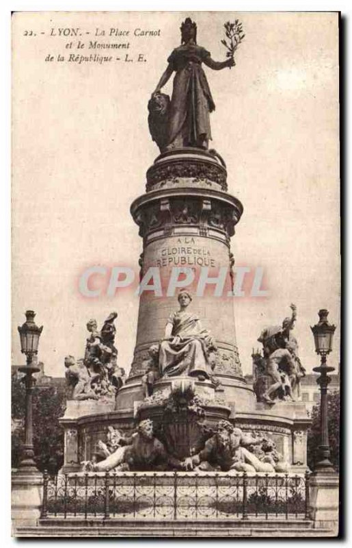 Postcard Old Lyon Place Carnot and the Republic Monument