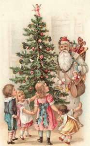 Gray Santa Claus Ornaments Christmas Tree Children Mica Glitter c1905 P31 
