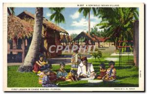 Postcard Old Wild West Cowboy A Seminole Indian Village First lesson in makin...