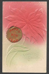 Ca 1908 PPC* VINTAGE HAPPY NEW YEAR EMBOSSED IN GOLD PINK & GREEN MINT