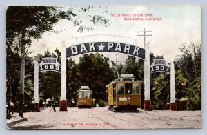 J92/ Sacramento California Postcard c1910 Entrance to Oak Park Trolley 91