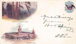 ARLINGTON HOTEL & GOVERNMENT DRIVES HOT SPRINGS ARKANSAS POSTCARD 1904