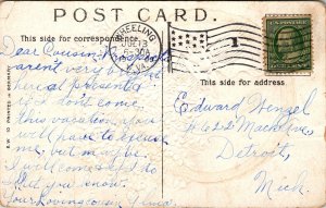 VINTAGE POSTCARD KIND REGARDS BEST WISHES MAILED WHEELING [WEST VIRGINIA] 1909