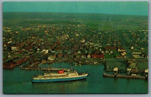 Postcard Yarmouth NS c1960s M.V. Bluenose Ferry Aerial View Out of Service 1982