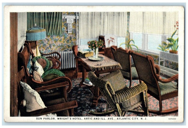 c1940 Sun Parlor Wright's Hotel Arctic IL Ave. Atlantic City New Jersey Postcard