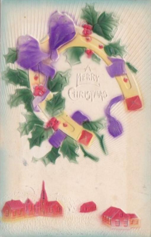 Christmas Horseshoe and Holly 1909