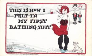 AS, Walter Wellman Comic, Woman in Bathing Suit, Men & Dog 