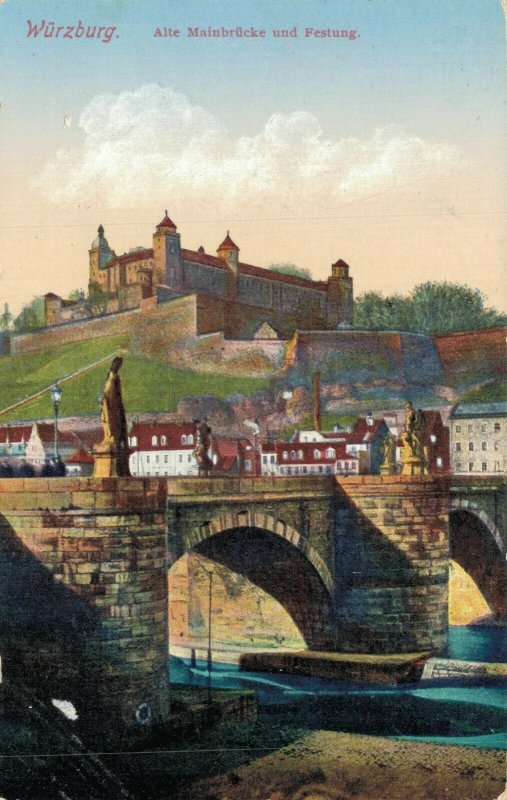 Germany Würzburg Alte Mainbrücke und Festung Vintage Postcard 08.34