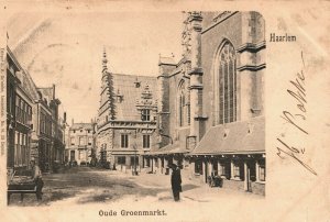 Netherlands Haarlem Oude Groenmarkt Vintage Postcard 04.20