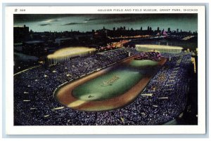 Chicago Illinois Postcard Soldier Field Field Museum Grant Park Night Scene 1940