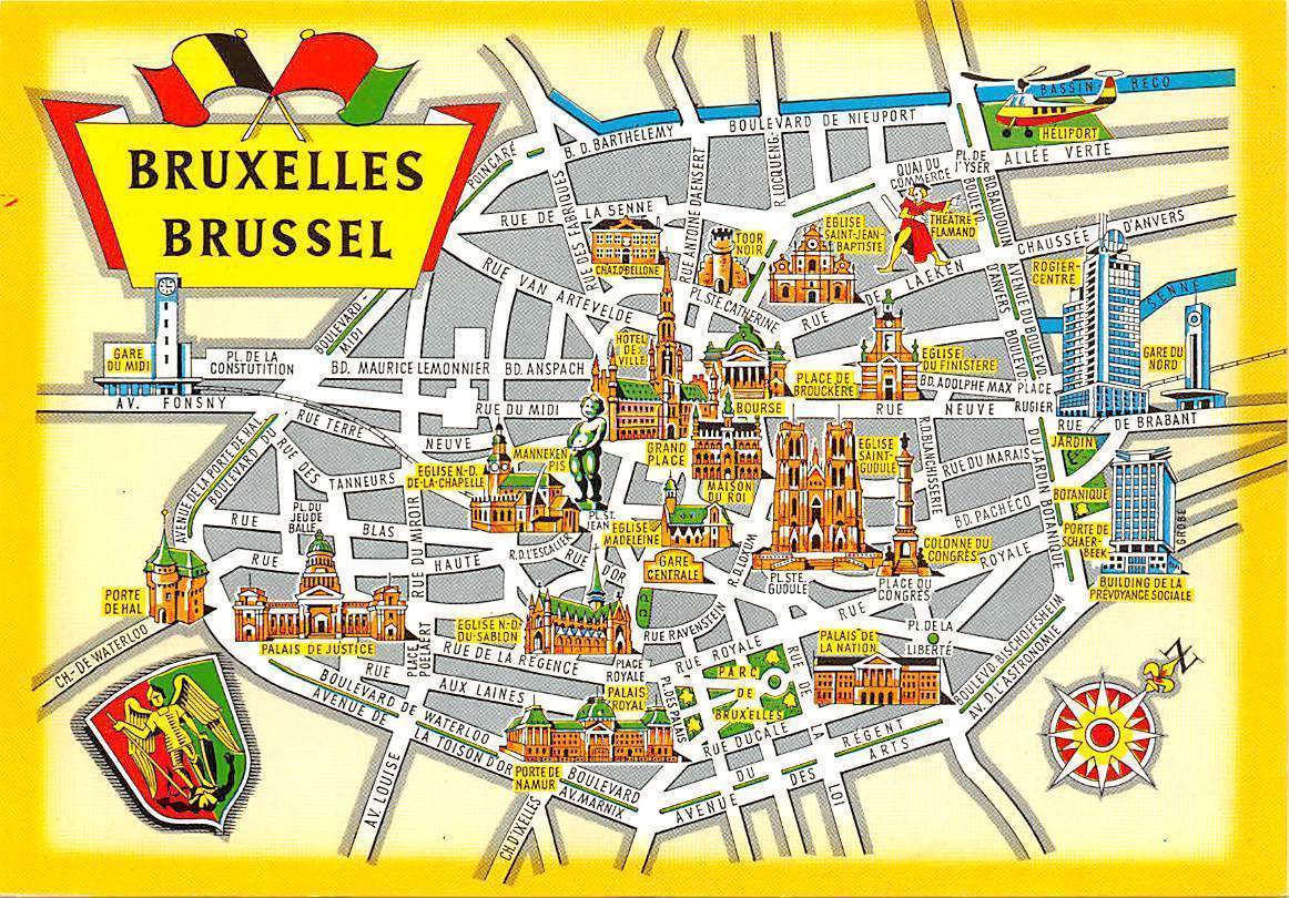 Belgium Brussel Bruxelles Map Grand Place Bourse Palais de ...