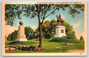 Major General Warren Slocum Monument Gettysburg Pennsylvania PA Grounds Postcard