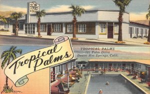 Desert Hot Springs, CA TROPICAL PALMS Pool Roadside 1940s Linen Vintage Postcard