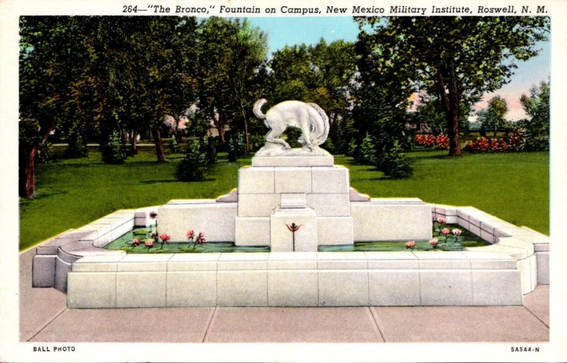 New Mexico Roswell The Bronco Fountain New Mexico Military Institute Curteich