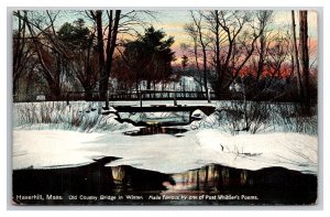 Old County Bridge in Winter Haverhill Massachusetts MA UNP DB Postcard Z10