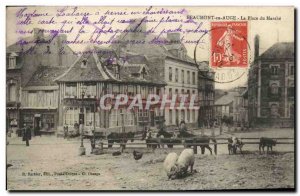 Old Postcard Beaumont in Auge Place du Marche Pigs horses