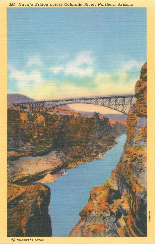 Arizona, Navajo Bridge Across the Colorado River Linen Postcard