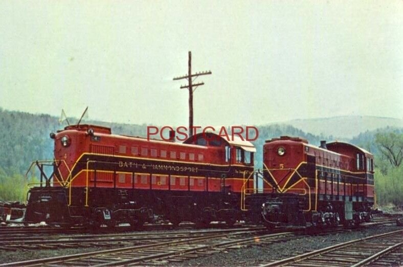 Two BATH & HAMMONDSPORT RR locomotives in yard at Hammondsport, N. Y. MAY 1971