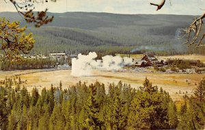 Old Faithful geyser and inn Yellowstone National Park USA National Parks Unused 