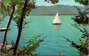 Lake George Diamond Point Glens Falls New York Boat Chrome Cancel WOB Postcard 