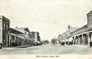 c1910 Printed Postcard Main Street Scene Crete NE Saline County posted