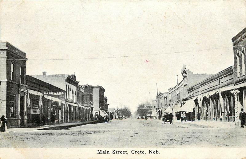 c1910 Printed Postcard Main Street Scene Crete NE Saline County posted