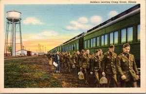 Linen Postcard Soldiers Leaving Camp Grant, Illinois