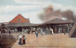G R & I Main Station Railroad Depot Petoskey Michigan 1910c postcard