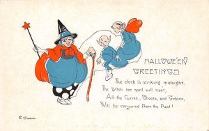 Hallowe'en Greetings Witch W/ Fairy & Goblin,E. Weaver Artist Signed PC U13133