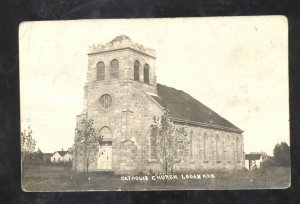 RPPC LOGAN KANSAS CATHOLIC CHURCH VINTAGE REAL PHOTO POSTCARD 1909 PRAIRIEVIEW