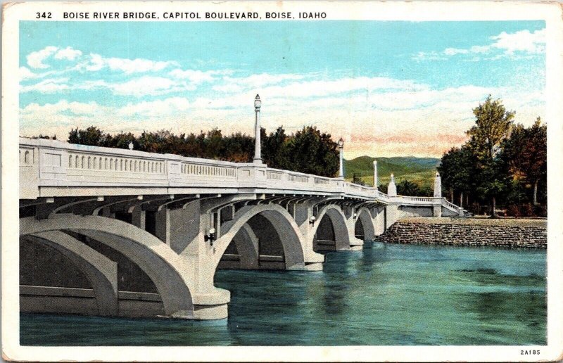 Boise River Bridge Capitol Boulevard Boise Idaho WB Cancel WOB Postcard 