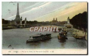 Old Postcard Paris Seine View of the Eiffel Tower Bridge Concorde Barges