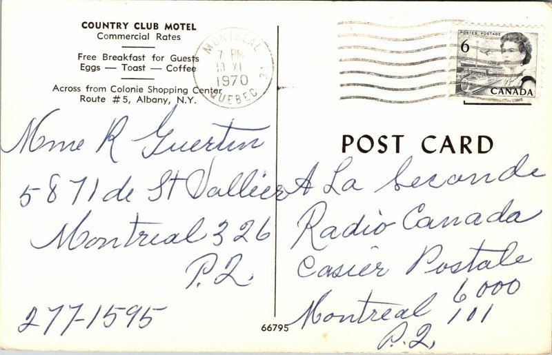 VINTAGE POSTCARD COUNTRY CLUB MOTEL ROUTE #5 ALBANY NEW YORK 1960s