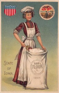 WOMAN BEST FLOUR STATE OF IOWA EMBOSSED POSTCARD (c. 1912)