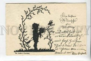 3185015 SILHOUETTE Child & Bird Vintage SPECIAL POST GERMANY PC