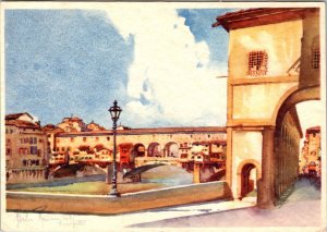 Old Bridge Firenze Florence Italy Postcard artist signed UNP